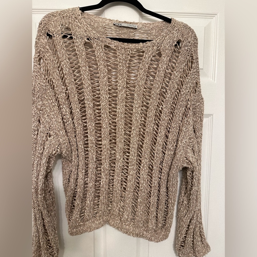 Zara Beige Open-Knit Sweater
